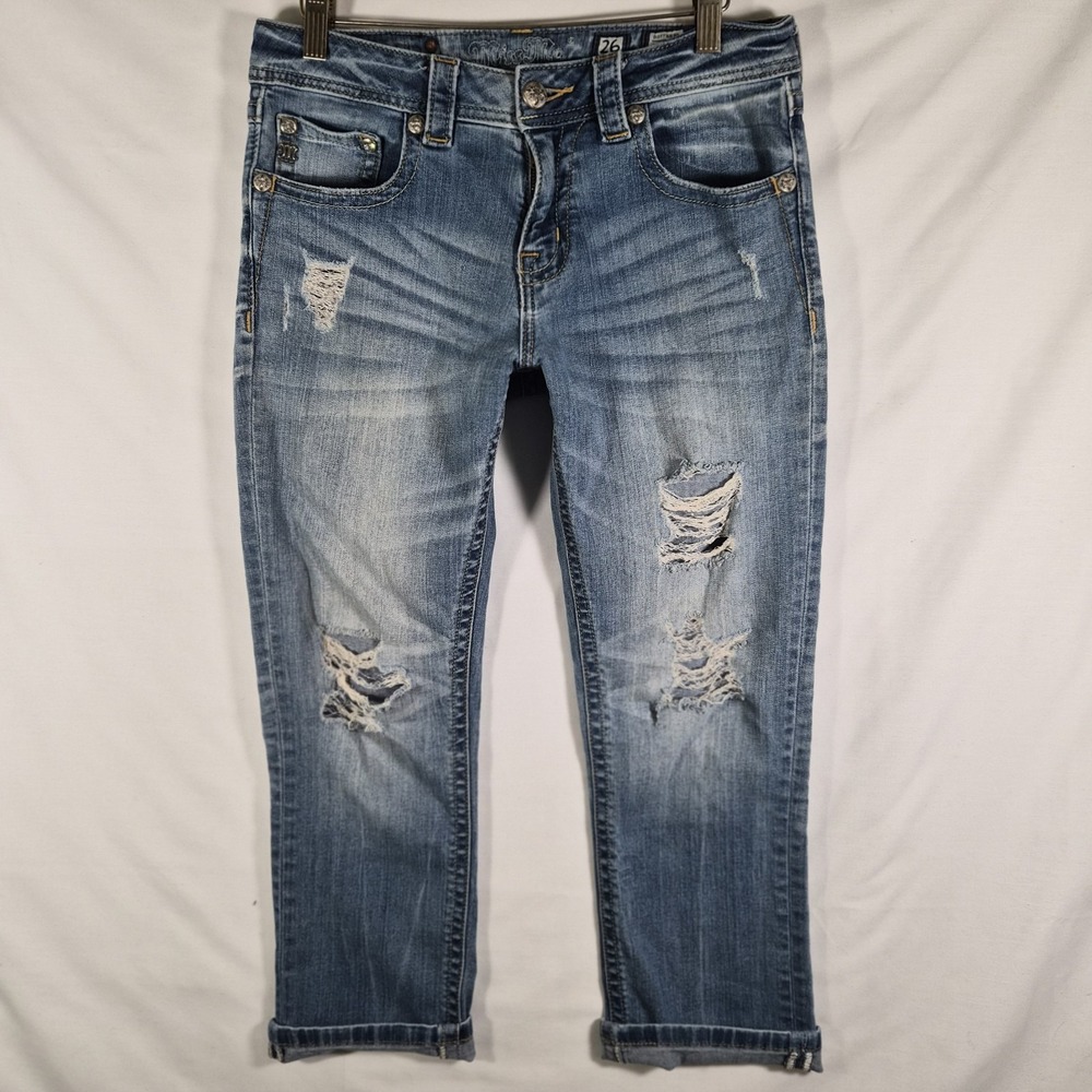 2000s Y2k Miss Me Women's 26 Boyfriend Capri Jeans Cropped Distressed Medium
